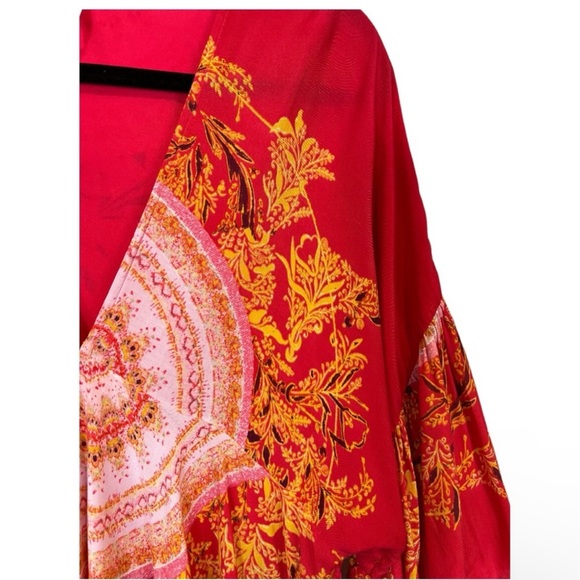 Free People Sunset Dreams V Neck Ruffle Bell Sleeve Tunic Blouse Top oversized - Picture 11 of 15